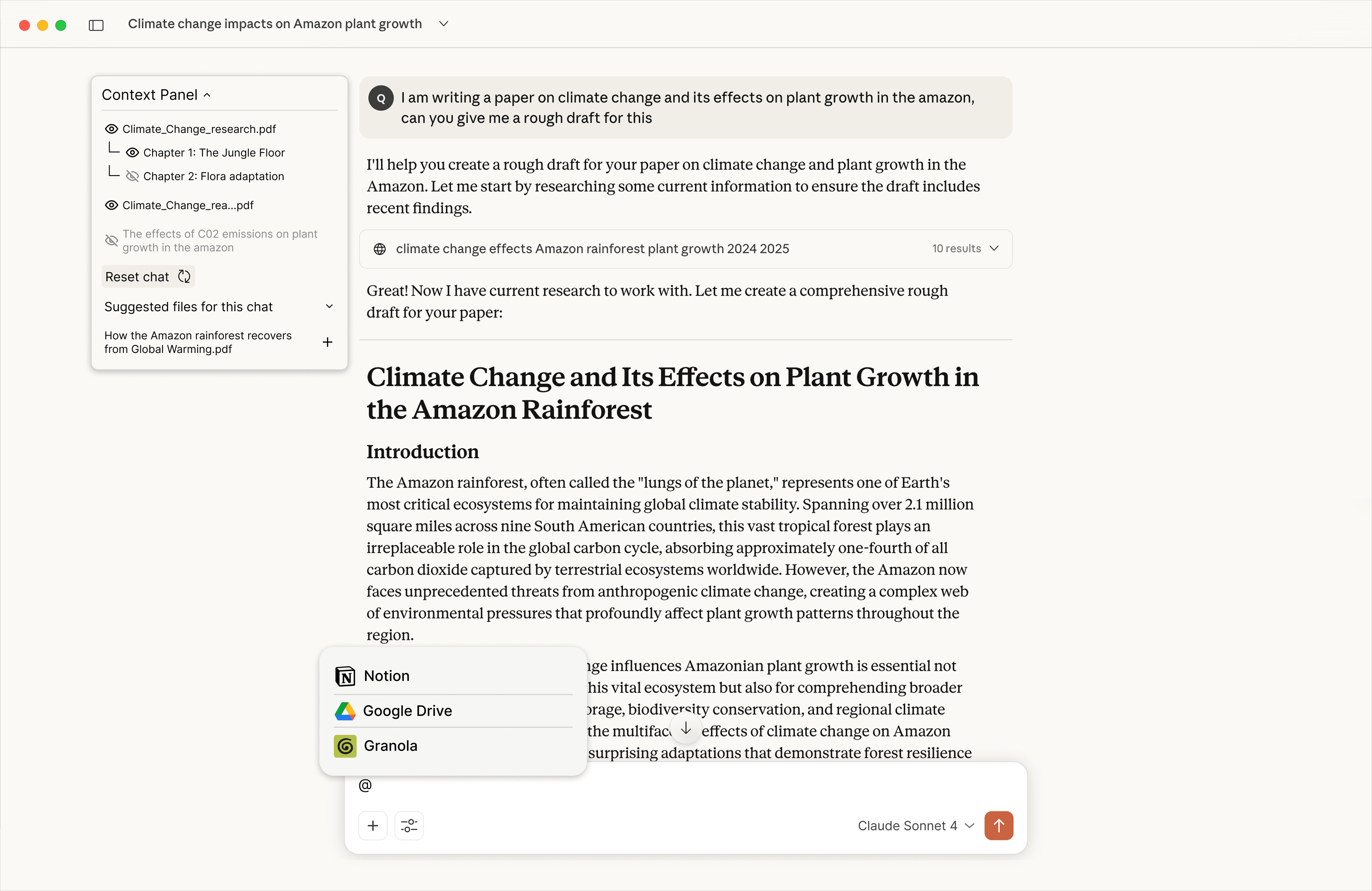 Claude case study hero — context panel and inline commands in the Claude interface