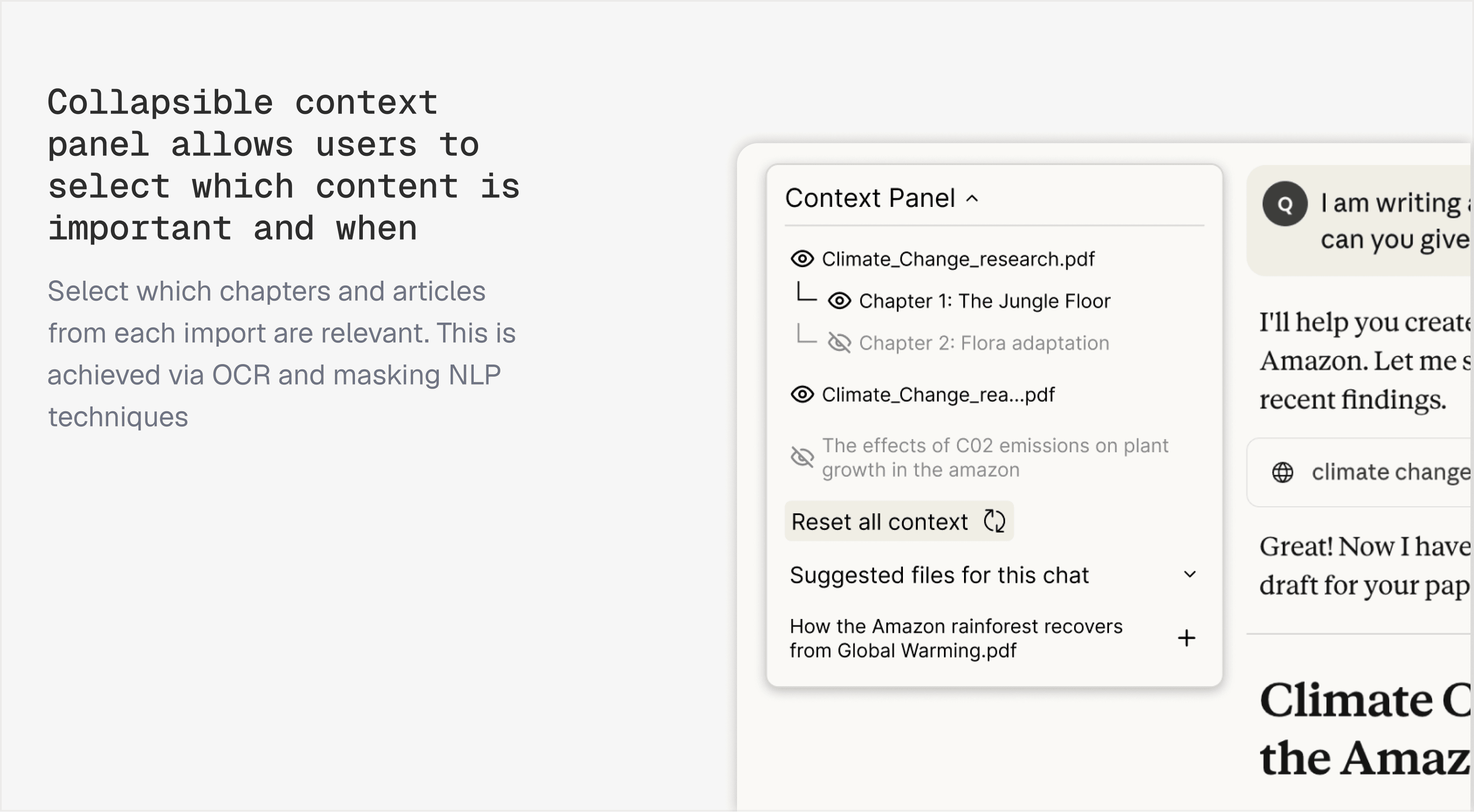 Full feature overview — context panel and commands working together